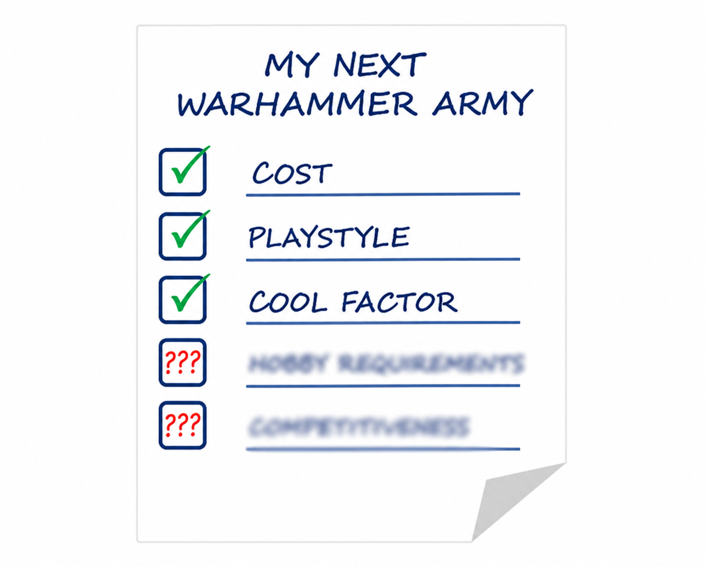 My Next Warhammer Army checklist - cost, playstyle, cool factor